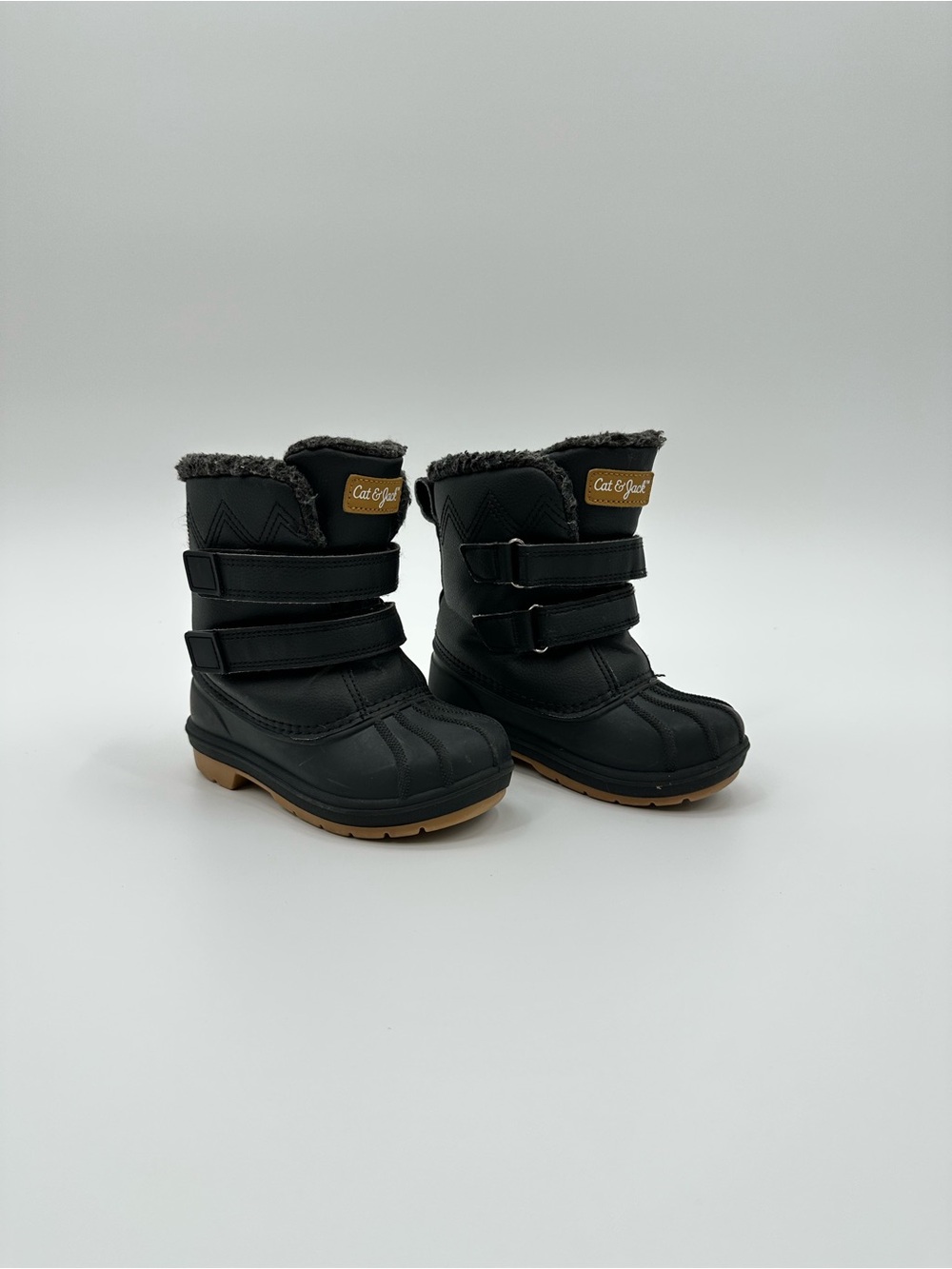 Cat & Jack Black and Brown Kids' Snow Boots with Faux Fur Trim